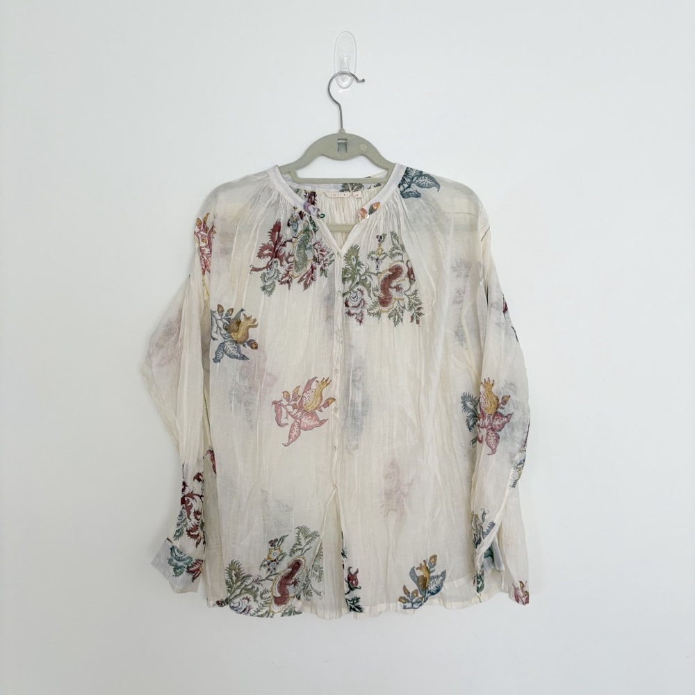 Injiri Rasa 75 Cotton Silk Floral Print Crinkled Shirt Medium - Picture 2 of 7